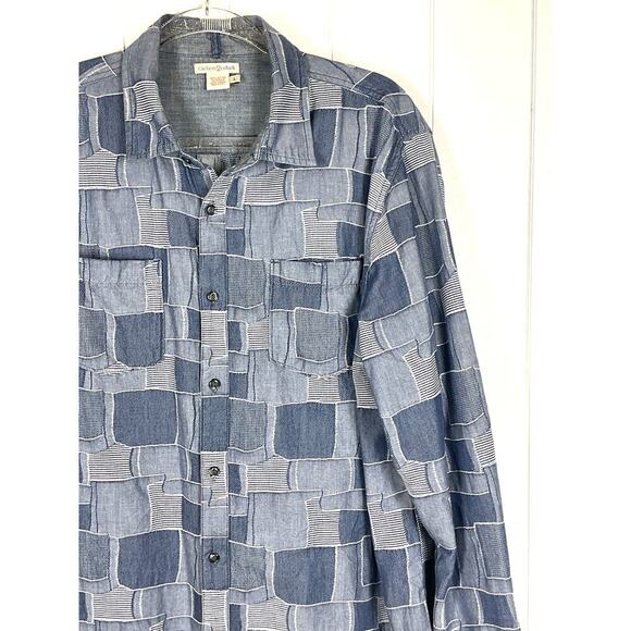 Carbon2Cobalt Denim Patchwork Men's Buttondown Long Sleeve Shirt Size Large - Picture 2 of 5